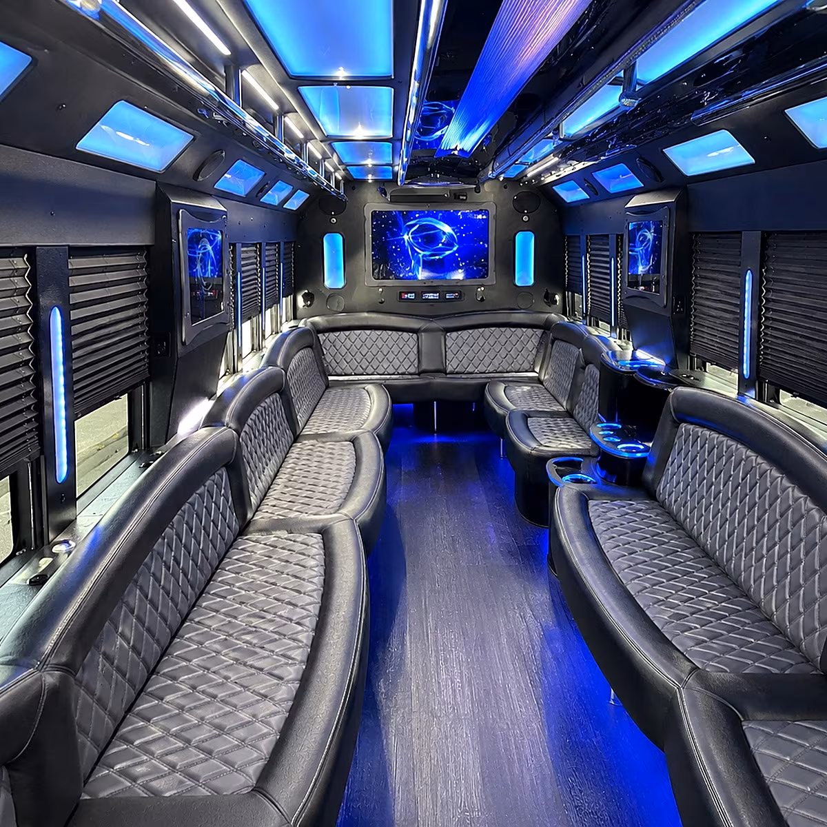 meridian 50 passenger party bus interior